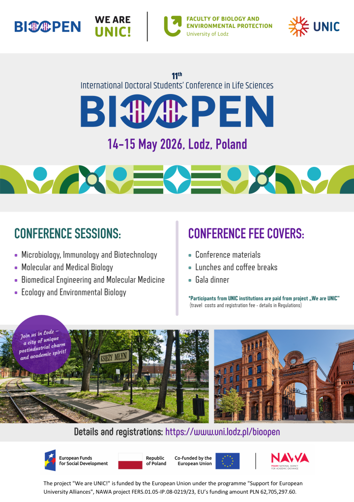 BioOpen 2026 – XI Międzynarodowa Konferencja Doktorantów Nauk o Życiu BioOpen w Łodzi